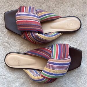 Brother Vellies Togo Women 8 Multi Color Sunbird Striped Woven Knot Slide Sandal
